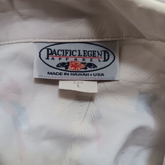 Large Pacific Legend Hawaiian Shirt Tropical Print Palm Trees Parrots Cotton - Picture 2 of 6